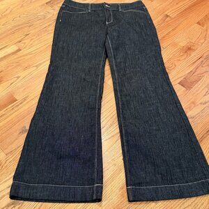 WHBM WHITE HOUSE BLACK MARKET WOMENS BLACK TROUSER LEG FLARE DENIM PANTS NEW 12